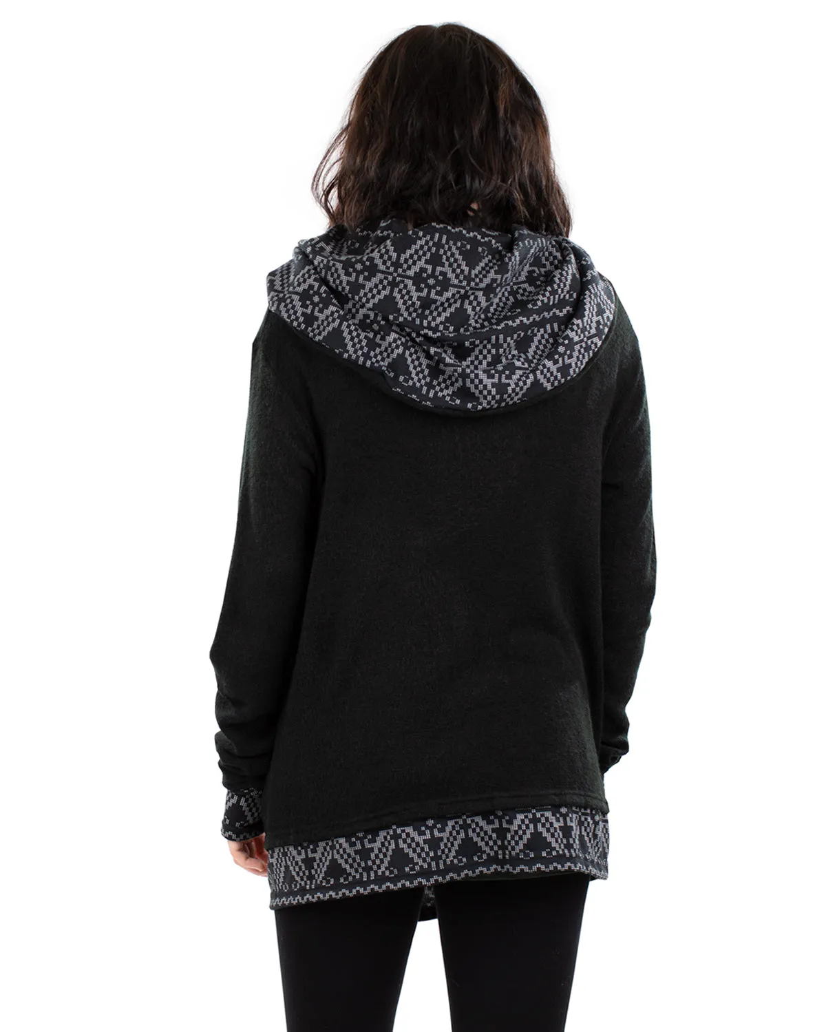 Aztec Hooded Cardigan Jacket Black/Charcoal