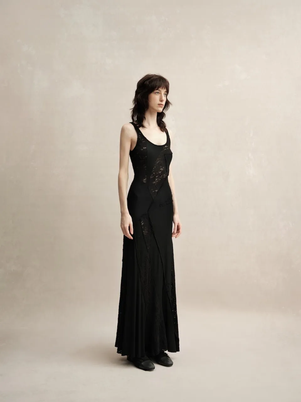 Black Lace Patchwork Dress