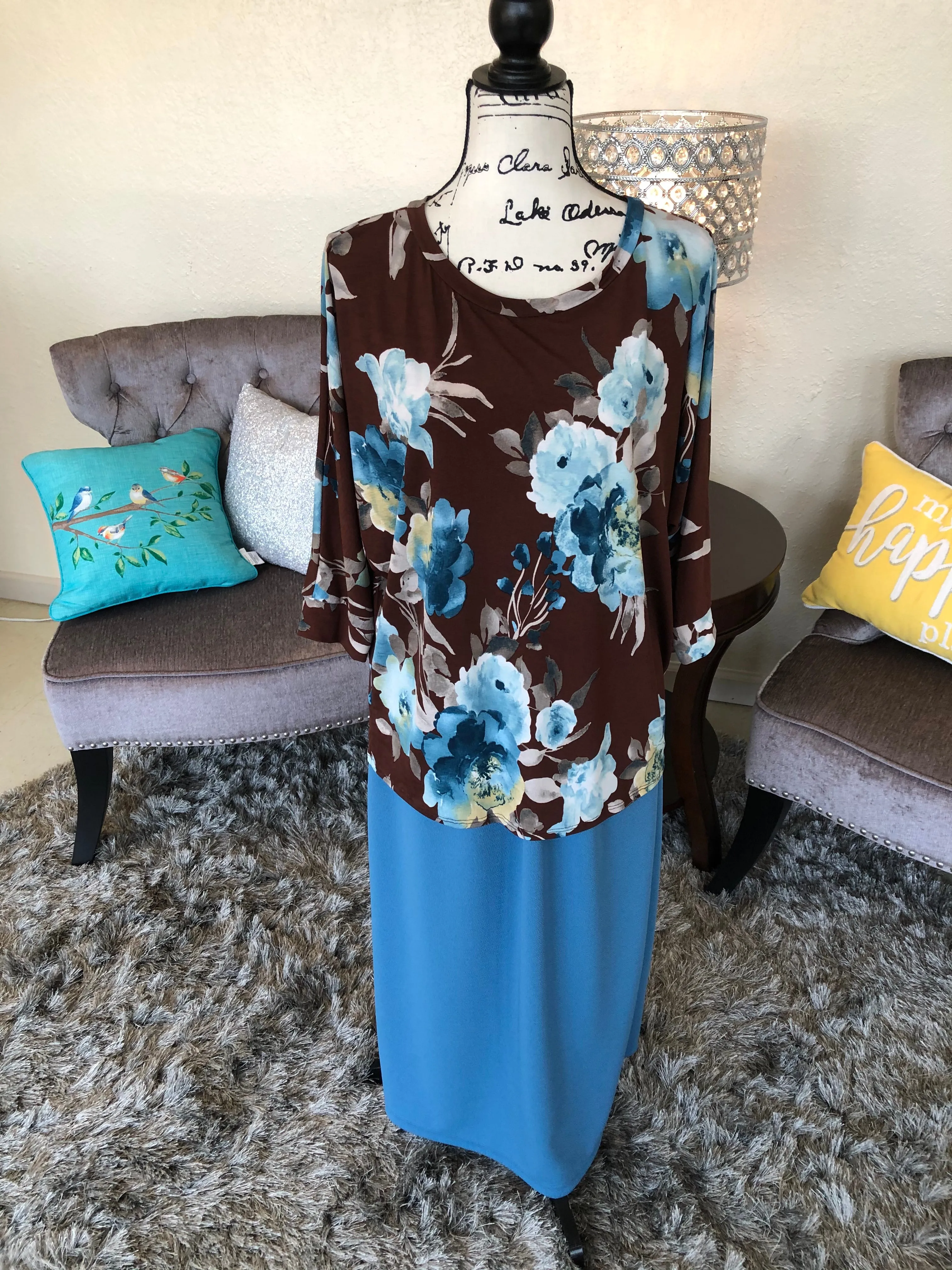 Brown/Blue Floral Top (PL)