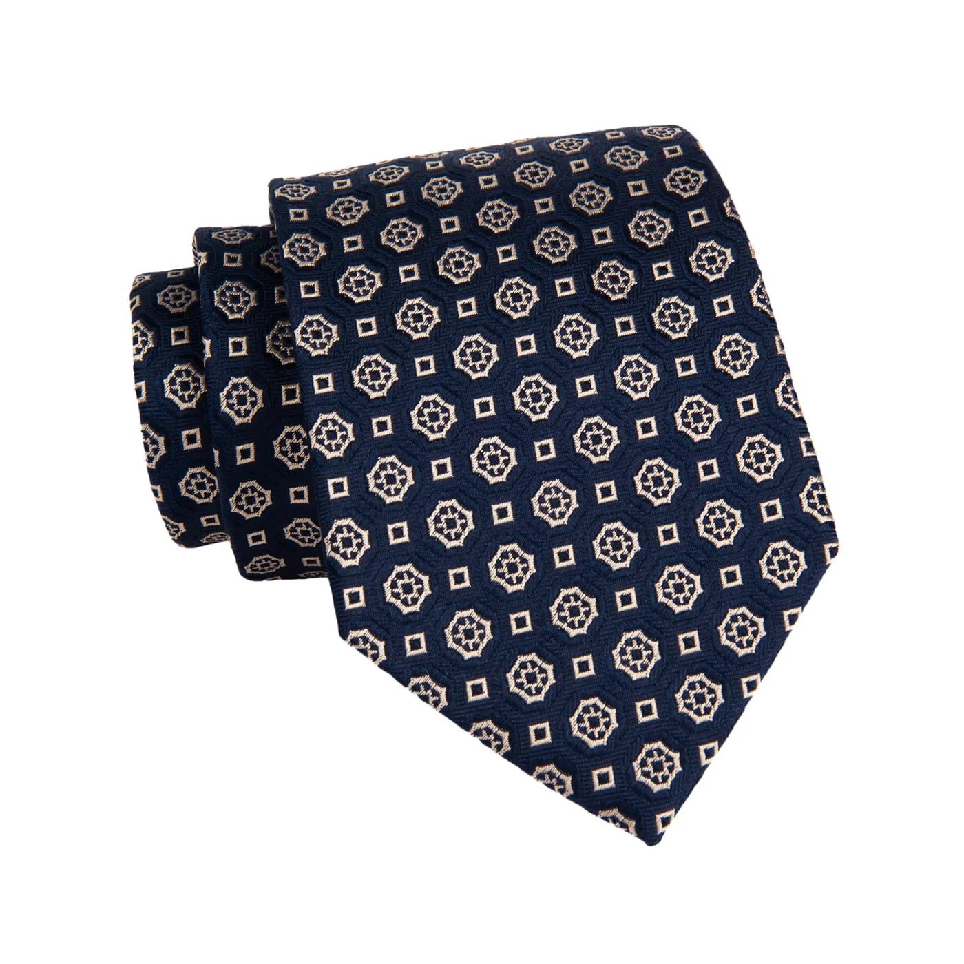 Charlestown Foulard Silk Tie, Blue / Silver