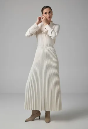 Choice Solid Pleated Maxi Skirt Cream