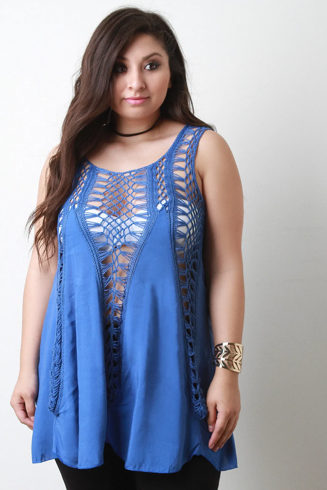 Crochet Panel Sleeveless Flowy Top