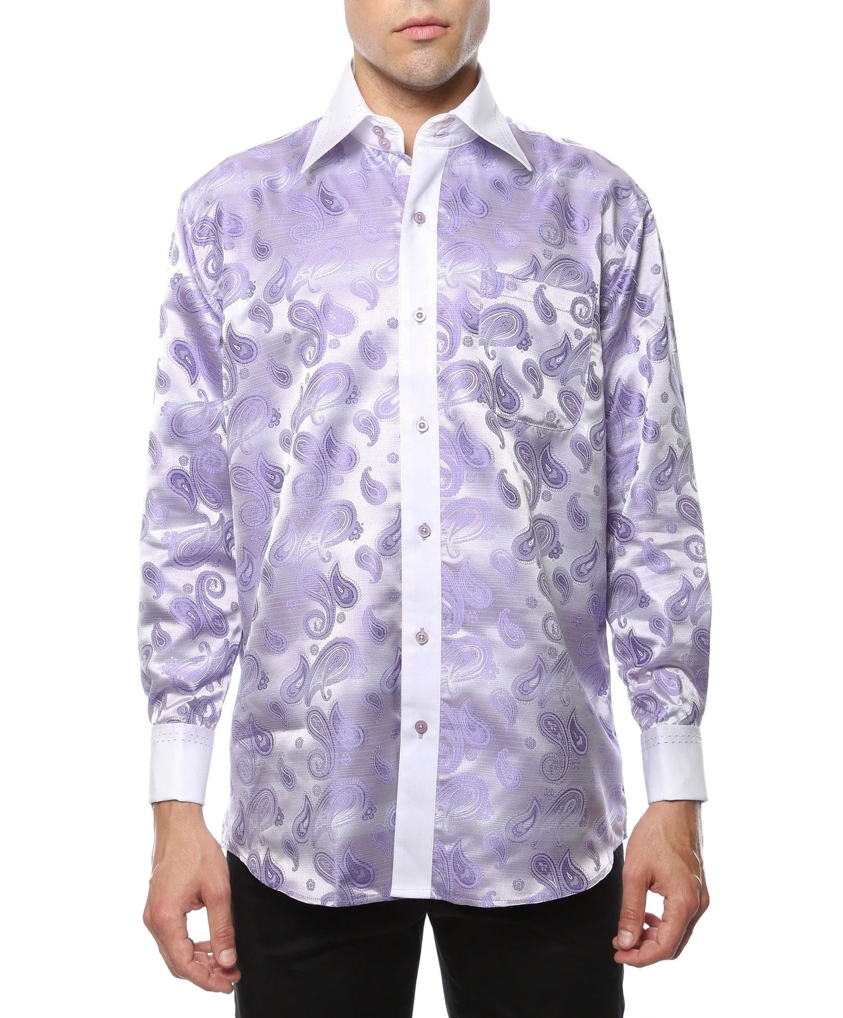 Ferrecci Men's Satine Hi-1016 Purple & Lilac Paisley Button Down Dress Shirt