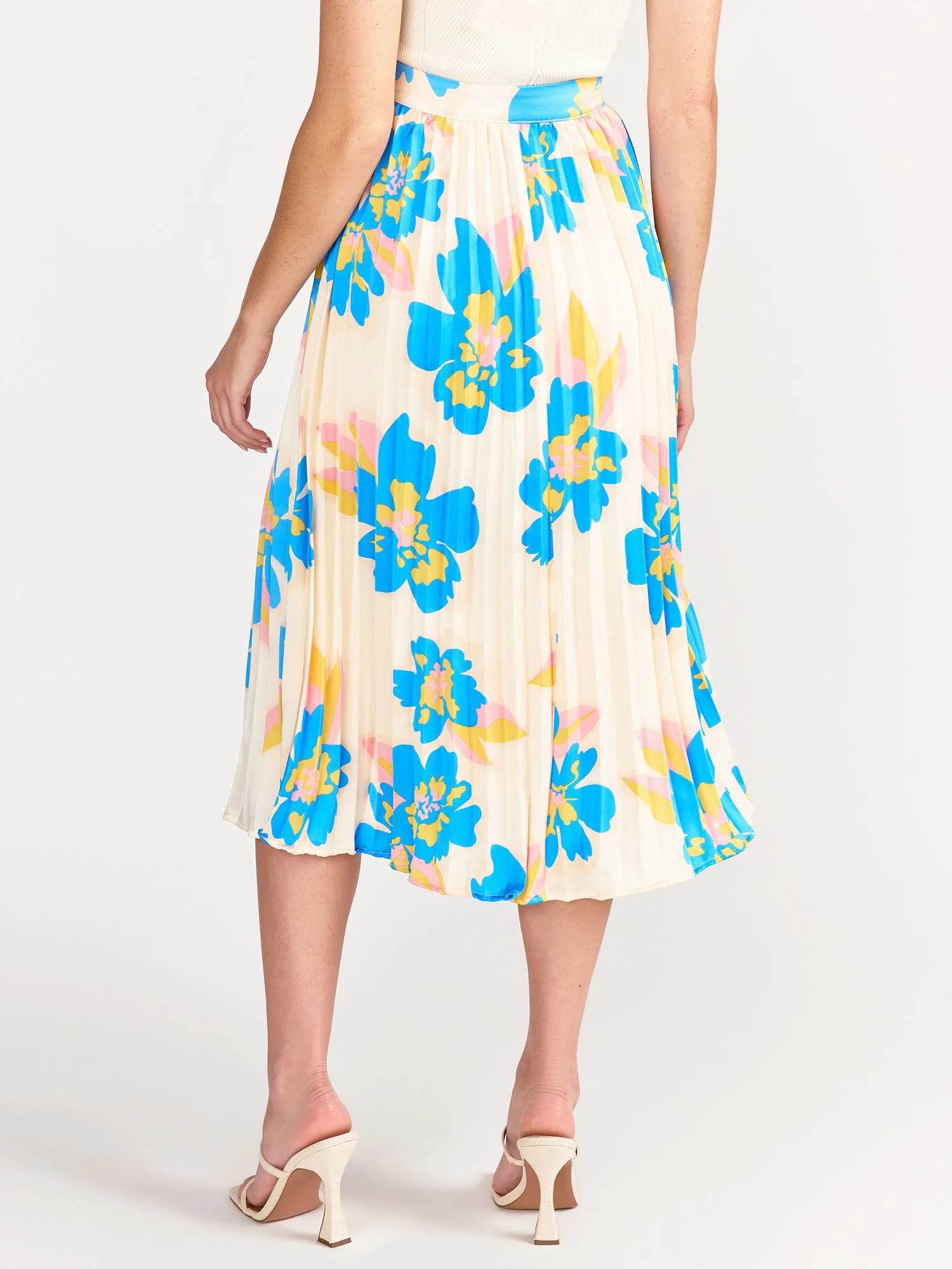 Floral Banded Waist Pleated Midi Skirt - Lena