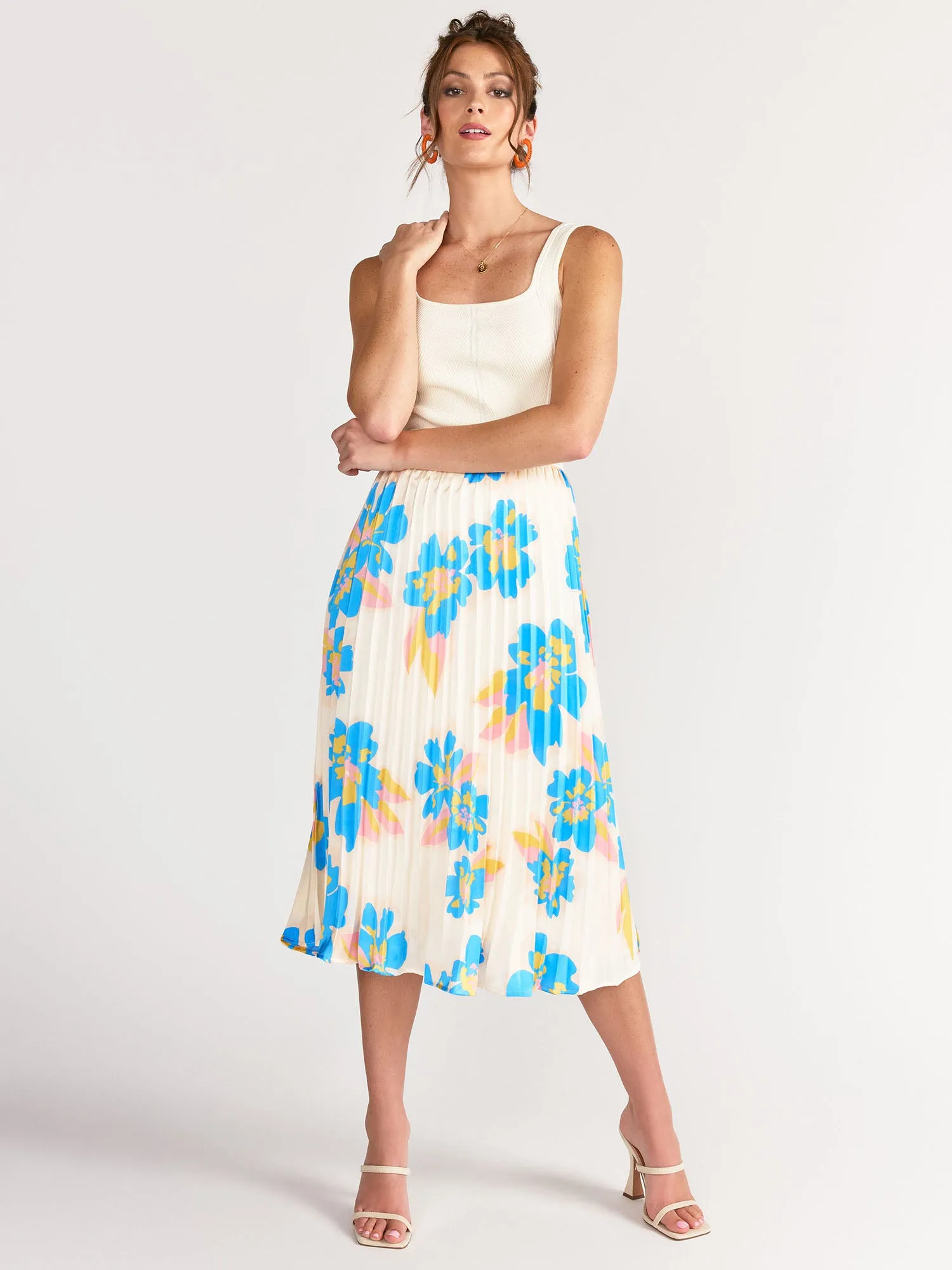 Floral Banded Waist Pleated Midi Skirt - Lena