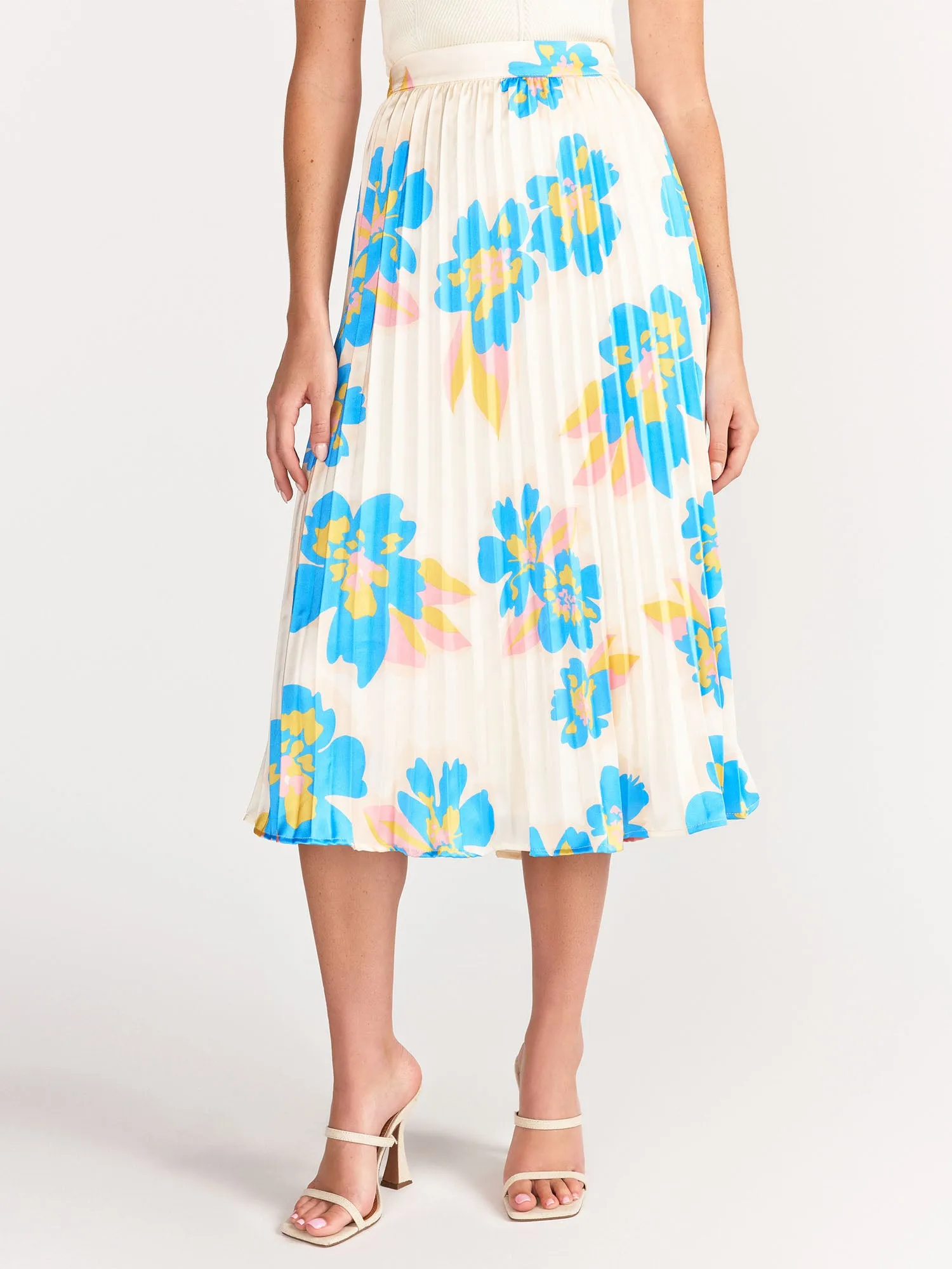 Floral Banded Waist Pleated Midi Skirt - Lena