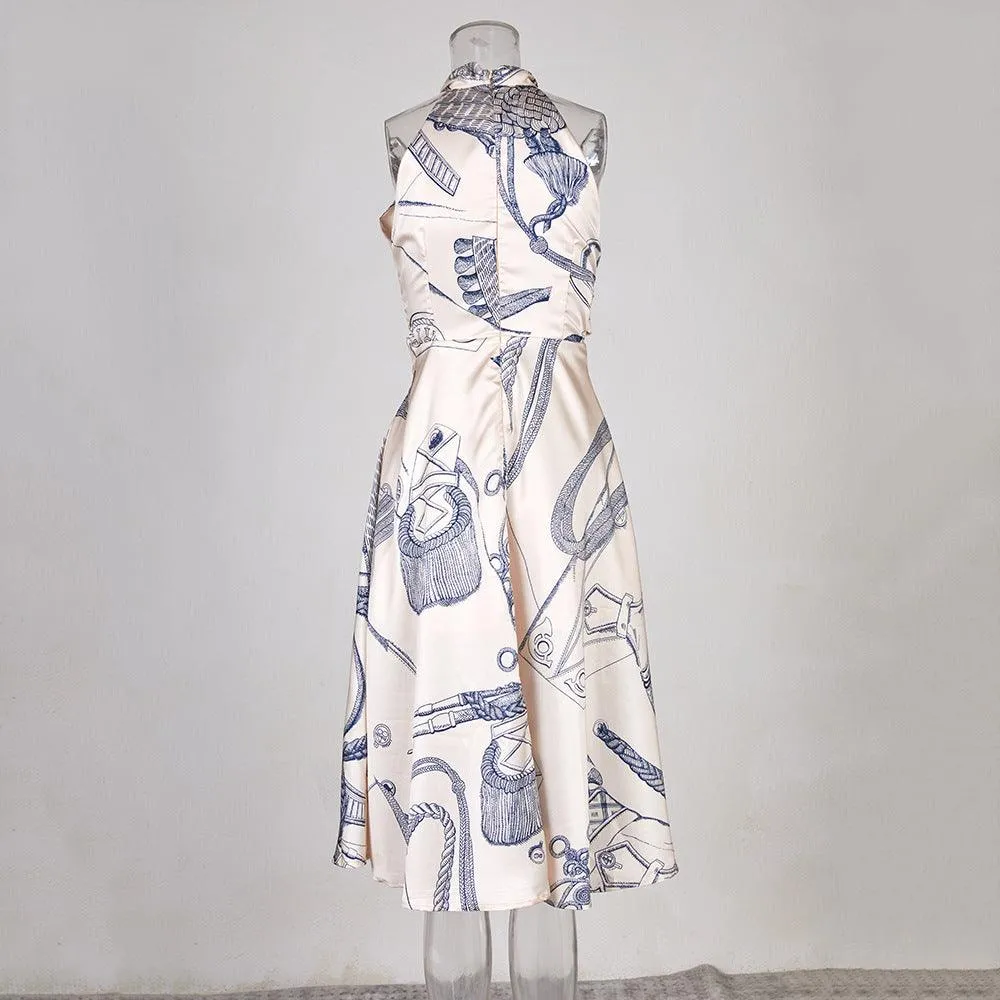 French Style Halterneck Printed Dress