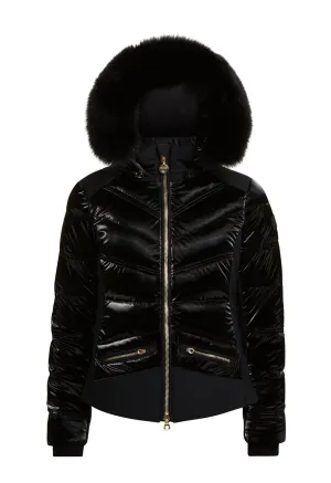 High Society Alyssa Black Down Ski Jacket with Faux Fur Hood