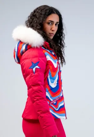 High Society Alyssa Pink Down Ski Jacket with Fur Hood