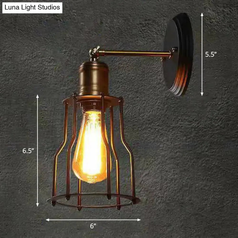 Industrial Black Metal Wall Lamp with Swivel Arm and Cage Shade