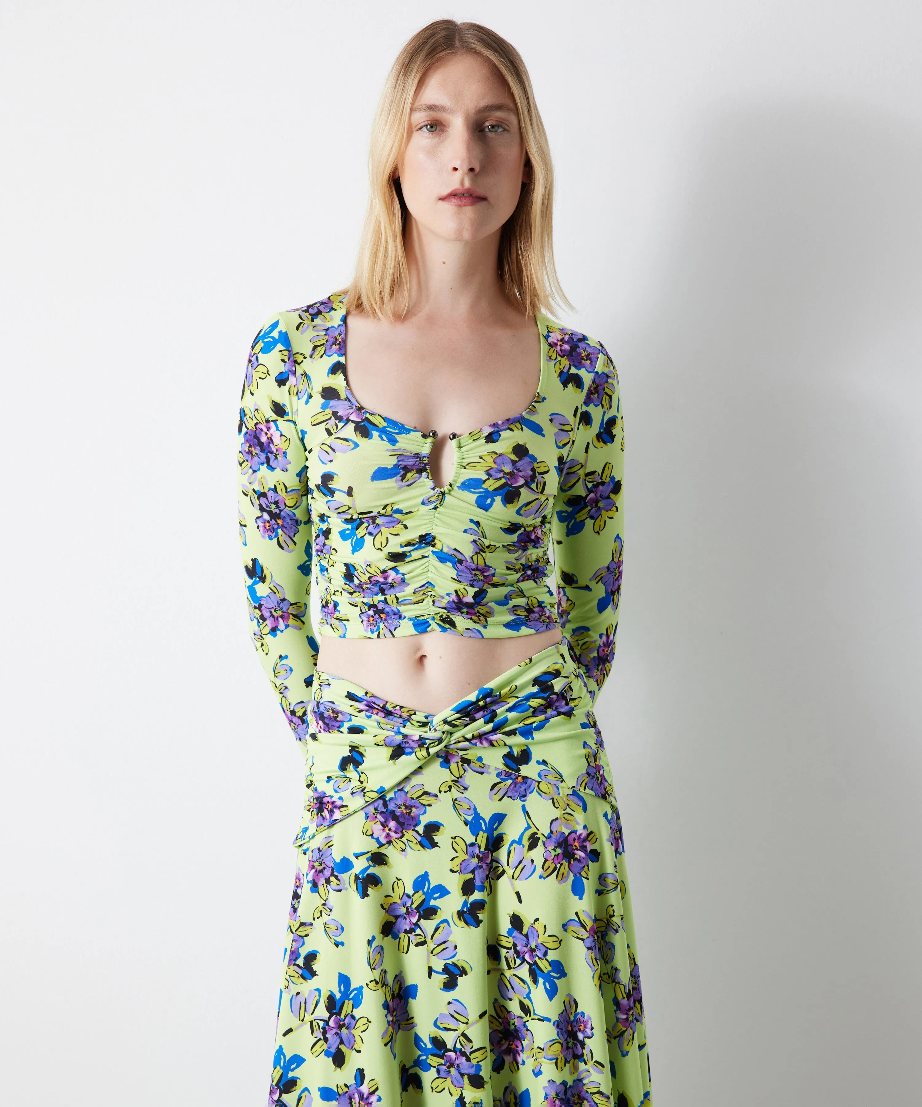 Ipekyol Floral Print Skirt With Twist Detailed Lime