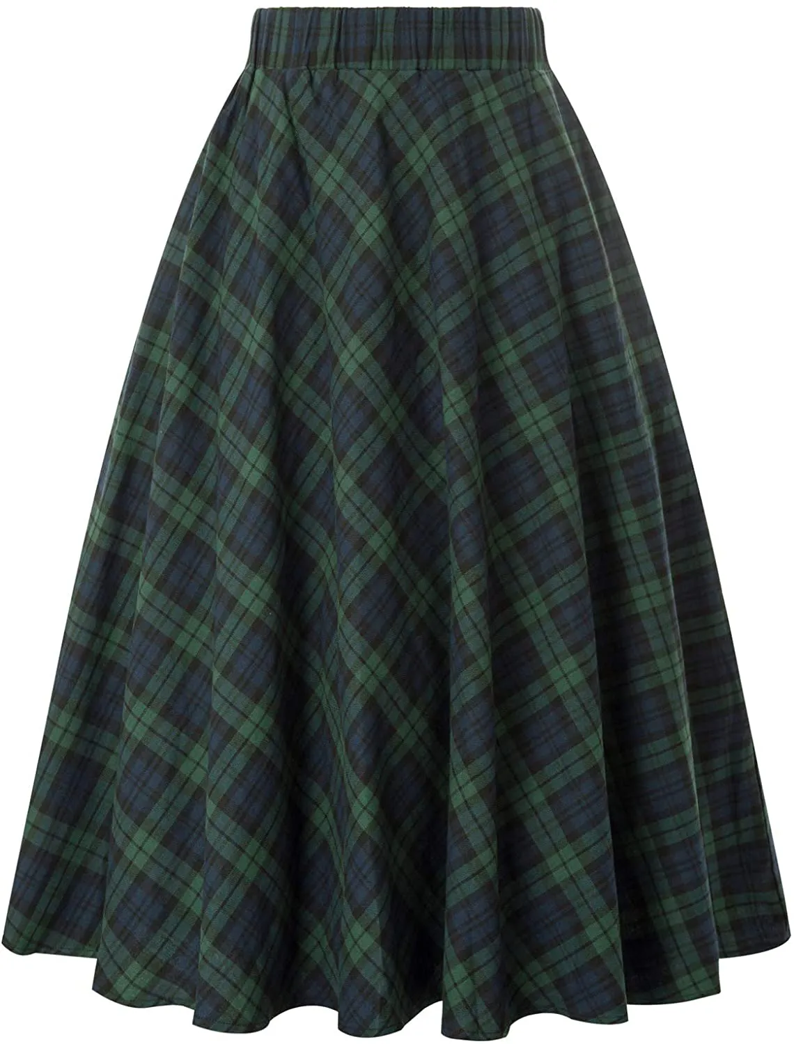 Kate Kasin Women's A-Line Vintage Skirt Grid Pattern Plaid KK633/ KK495