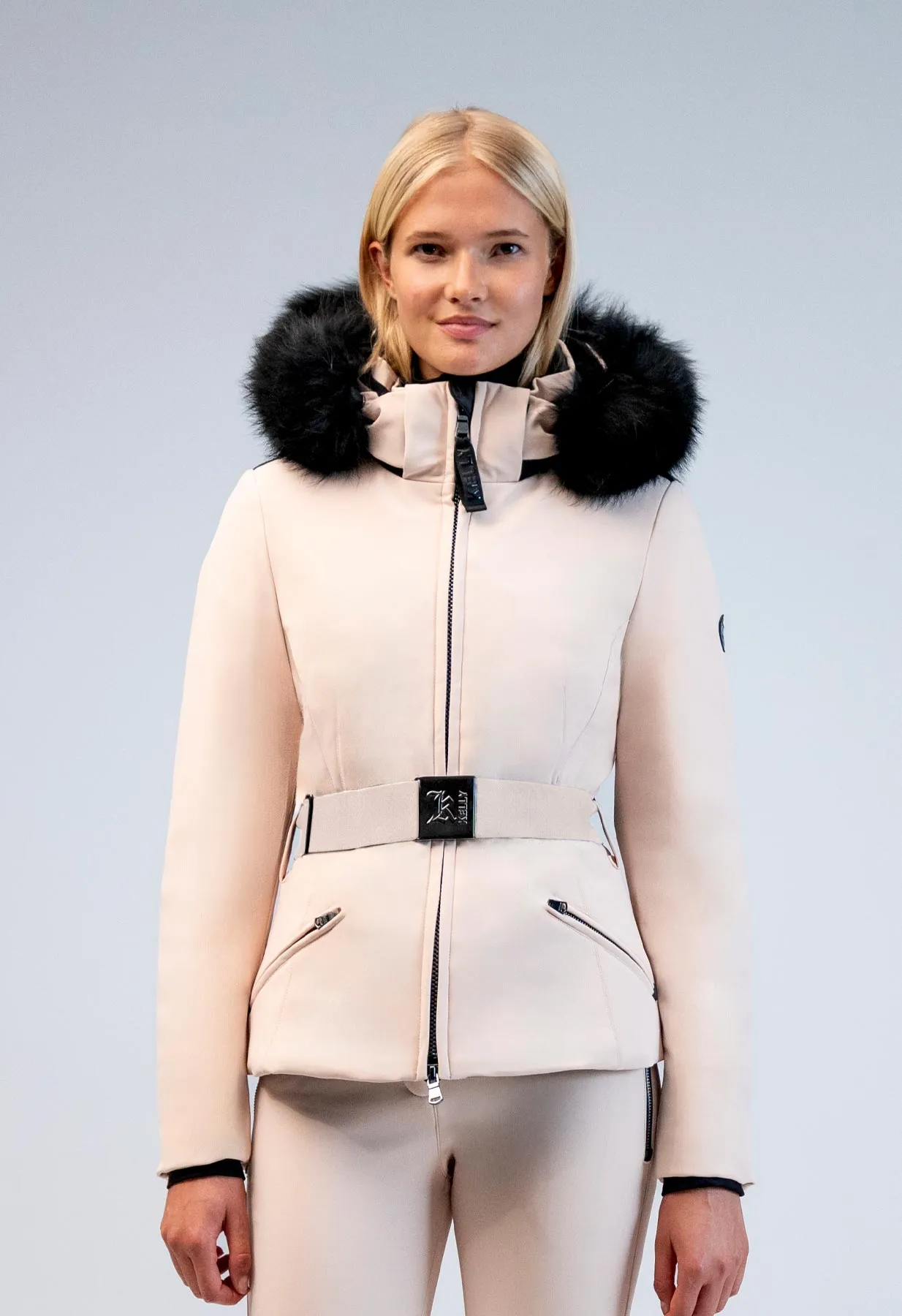 Kelly by Sissy Bailey Beige Ski Jacket with Fur Trimmed Hood