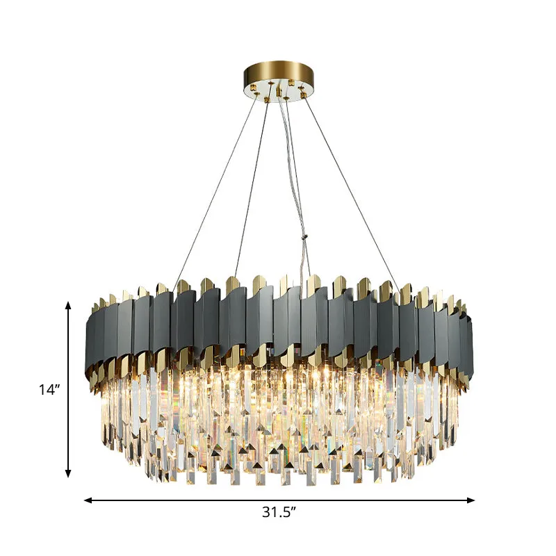 Layered Living Room Pendant Light - Grey Crystal Oblong Chandelier (8/12-Light) - Contemporary Hanging Design