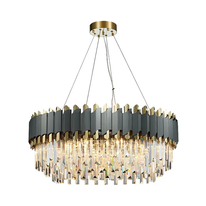 Layered Living Room Pendant Light - Grey Crystal Oblong Chandelier (8/12-Light) - Contemporary Hanging Design