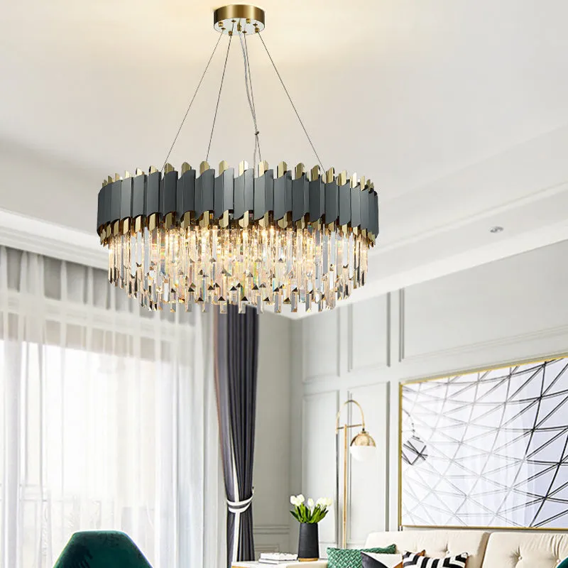 Layered Living Room Pendant Light - Grey Crystal Oblong Chandelier (8/12-Light) - Contemporary Hanging Design