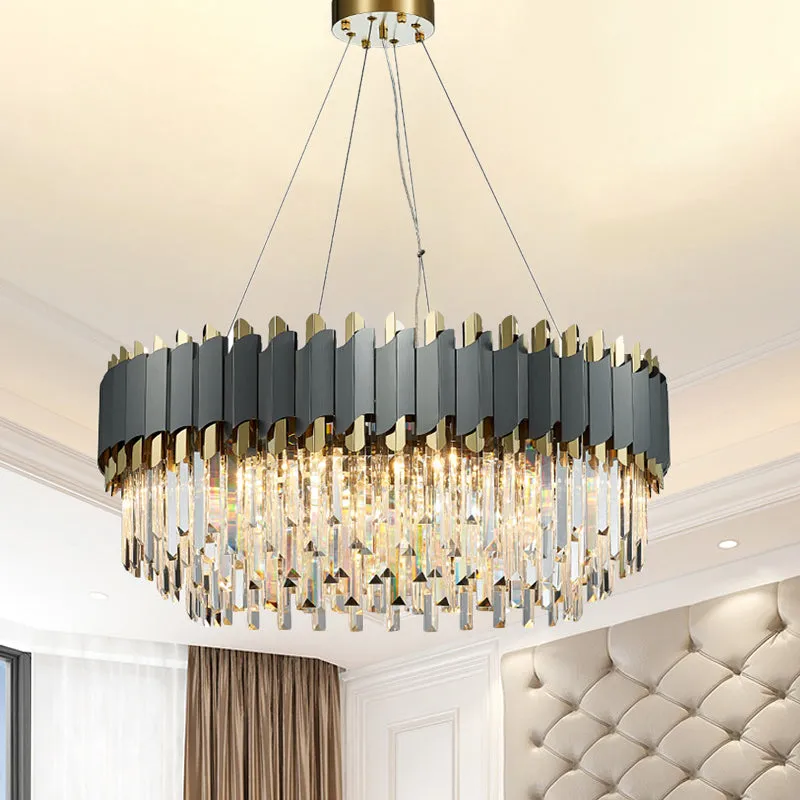 Layered Living Room Pendant Light - Grey Crystal Oblong Chandelier (8/12-Light) - Contemporary Hanging Design