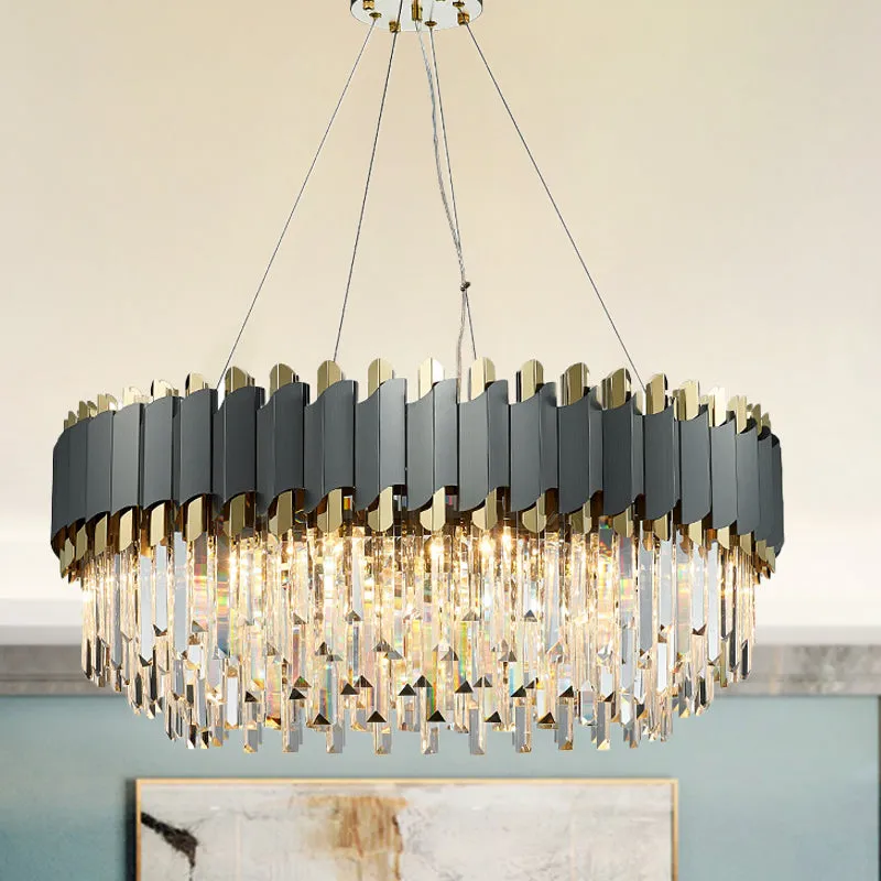 Layered Living Room Pendant Light - Grey Crystal Oblong Chandelier (8/12-Light) - Contemporary Hanging Design