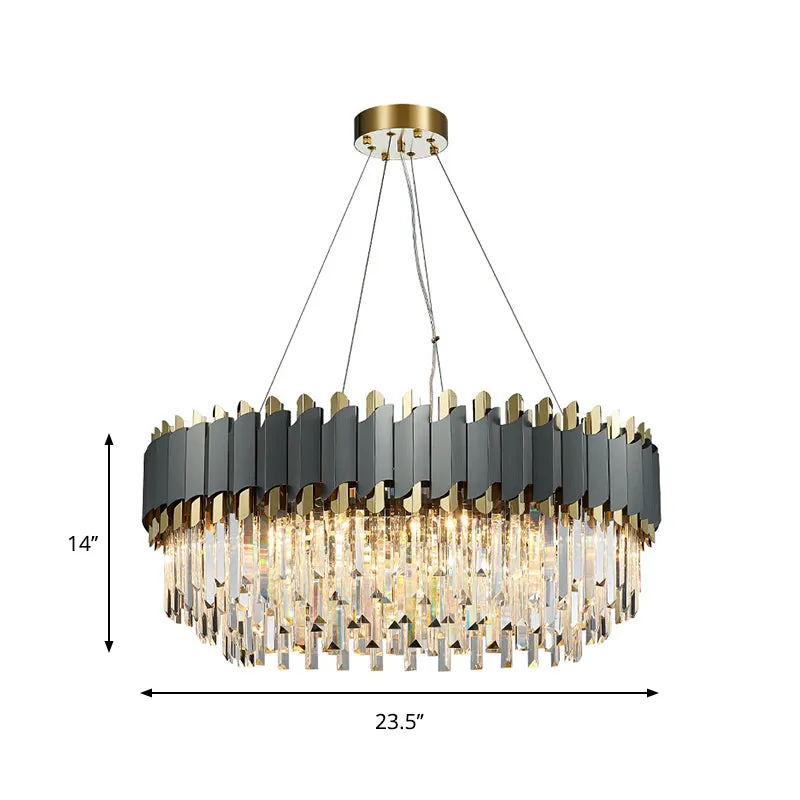 Layered Living Room Pendant Light - Grey Crystal Oblong Chandelier (8/12-Light) - Contemporary Hanging Design