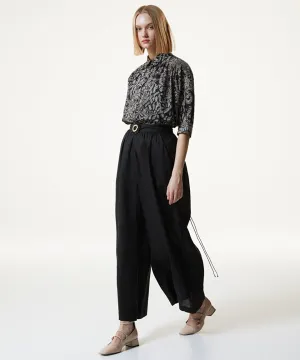 Machka Belted Detail Linen Trousers Black