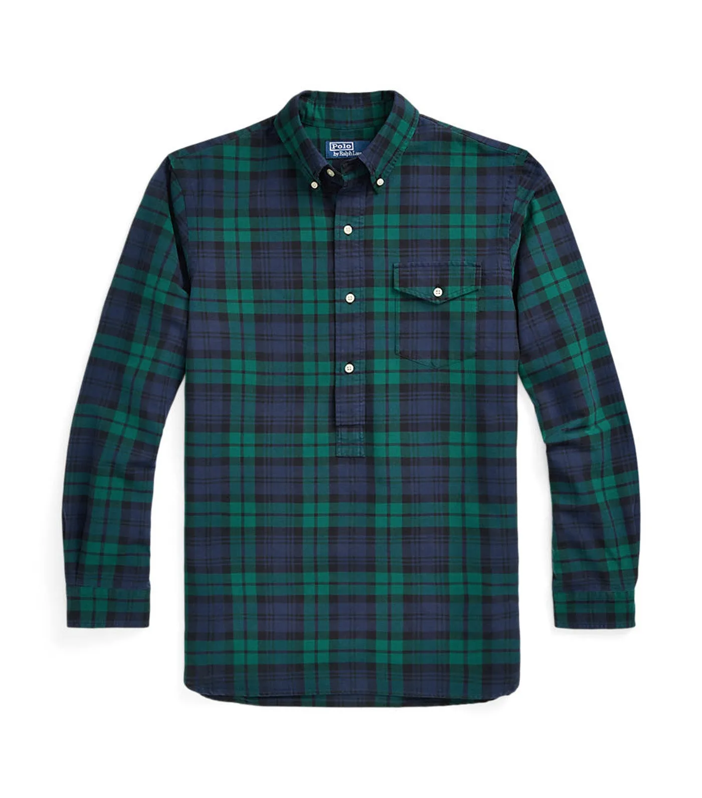 Men's Classic Fit Plaid Popover Oxford Shirt Navy Green Multi