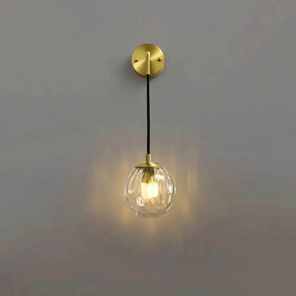 Minimalist Clear Ripple Glass Ball Wall Light: Brass Sconce Fixture for Dining Room