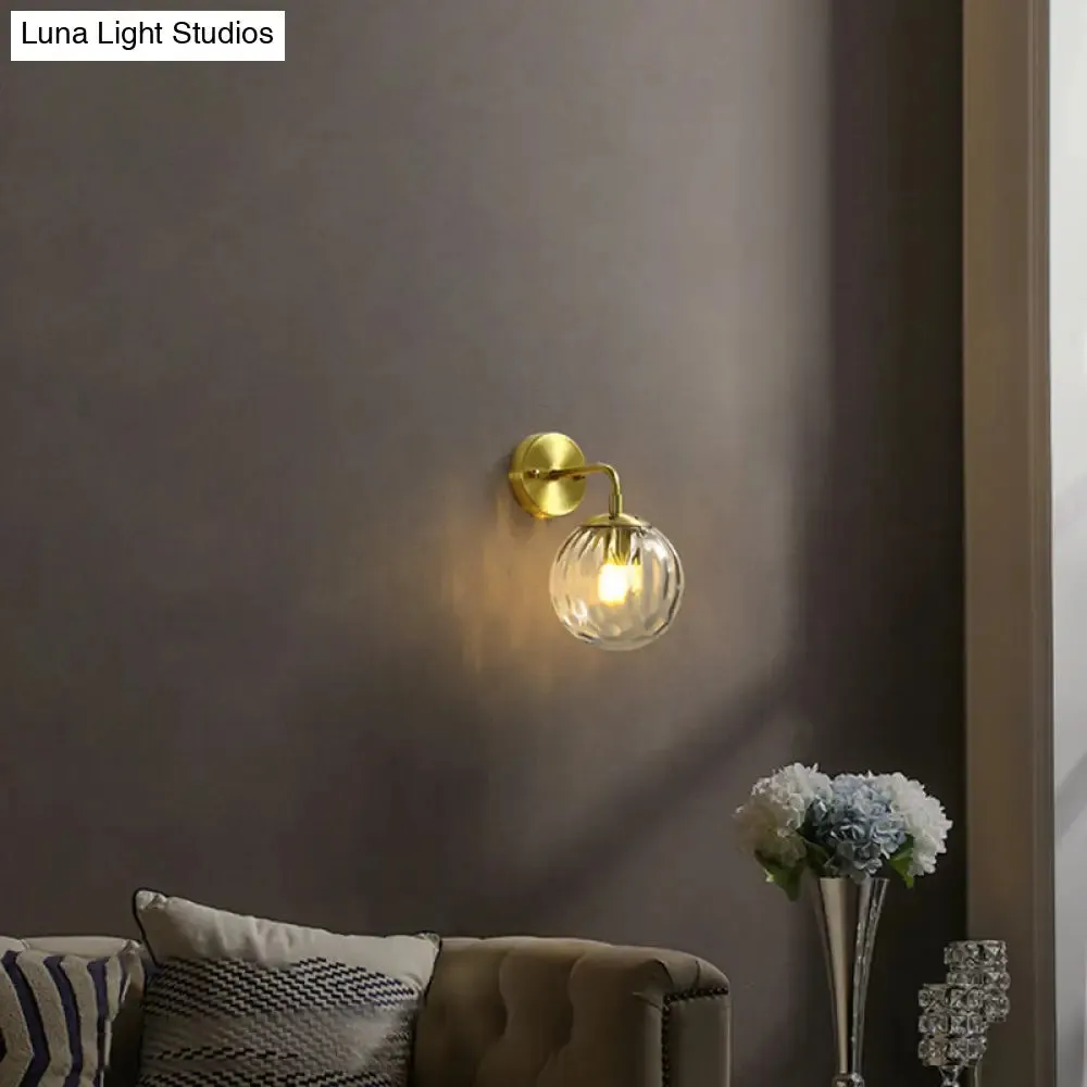 Minimalist Clear Ripple Glass Ball Wall Light: Brass Sconce Fixture for Dining Room