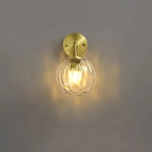 Minimalist Clear Ripple Glass Ball Wall Light: Brass Sconce Fixture for Dining Room