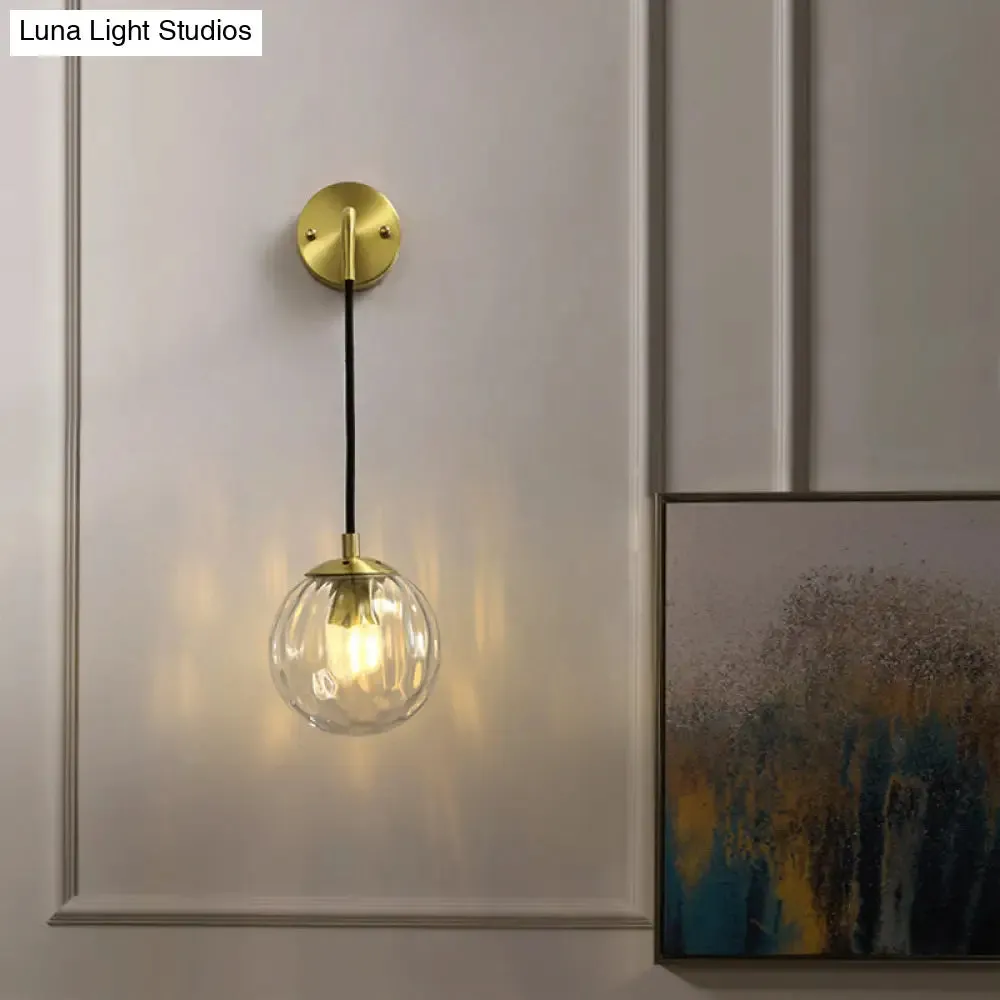 Minimalist Clear Ripple Glass Ball Wall Light: Brass Sconce Fixture for Dining Room