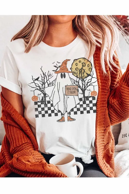 NEED RIDE TO SALEM HALLOWEEN GRAPHIC TEE