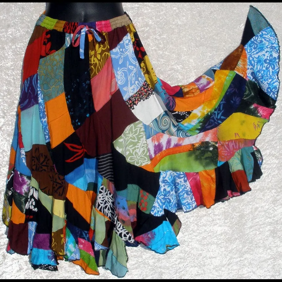 Patchwork Long Swirl Skirt