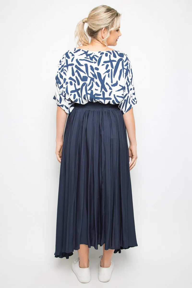 PQ Collection - Twirl Tie Skirt - Navy