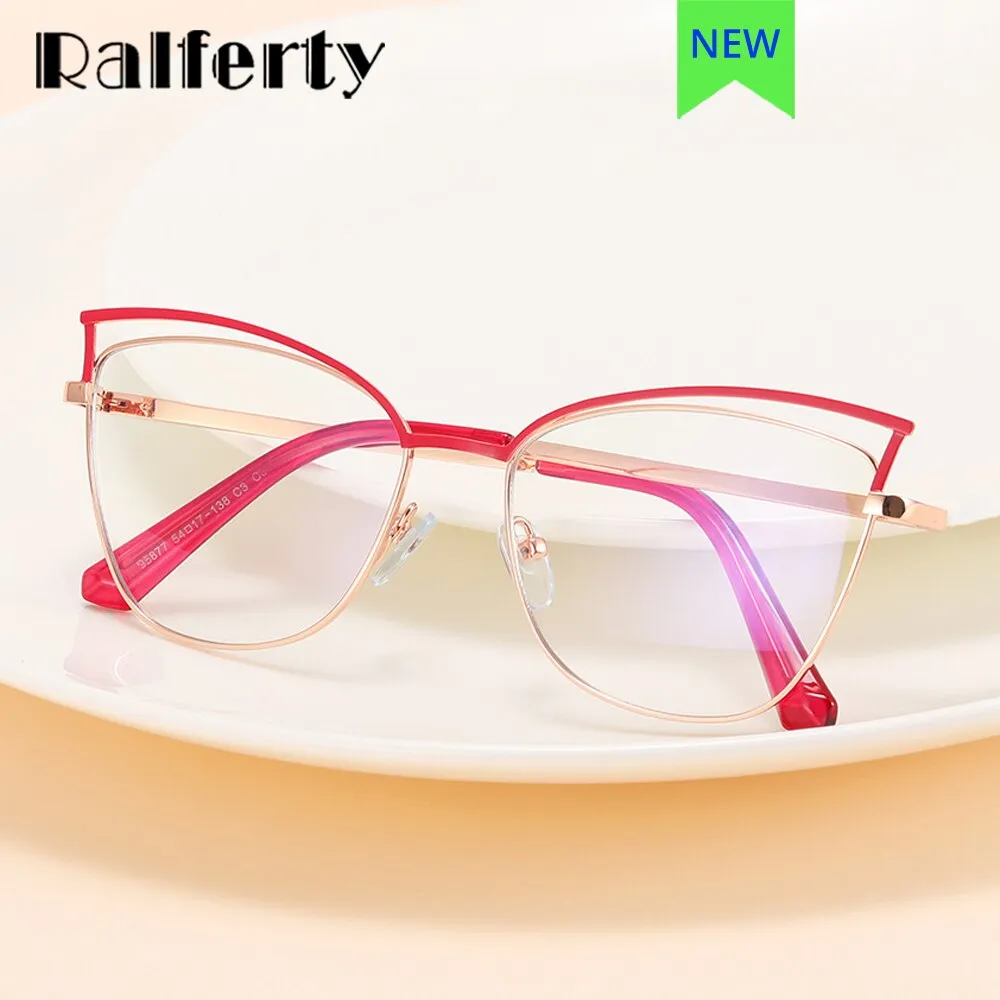 Ralfterty Women's Full Rim Square Cat Eye Alloy Eyeglasses F95877