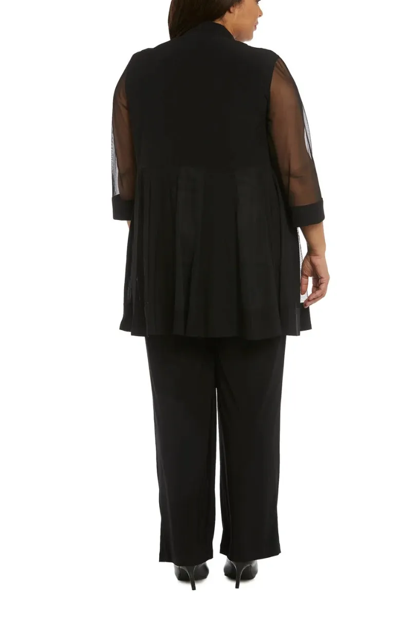 R&M Richards Three Piece Pantsuit With Sheer Sleeves and Neckline Beading (Plus Size)