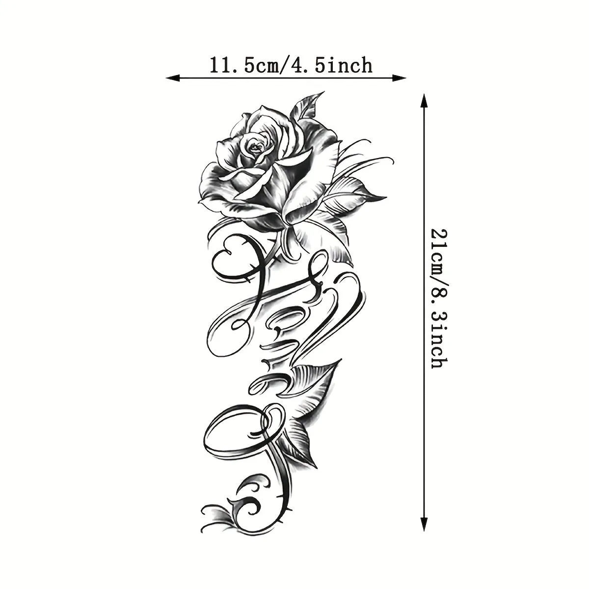 Rose  English Letter Temporary Tattoo Sticker for Waterproof Body Art