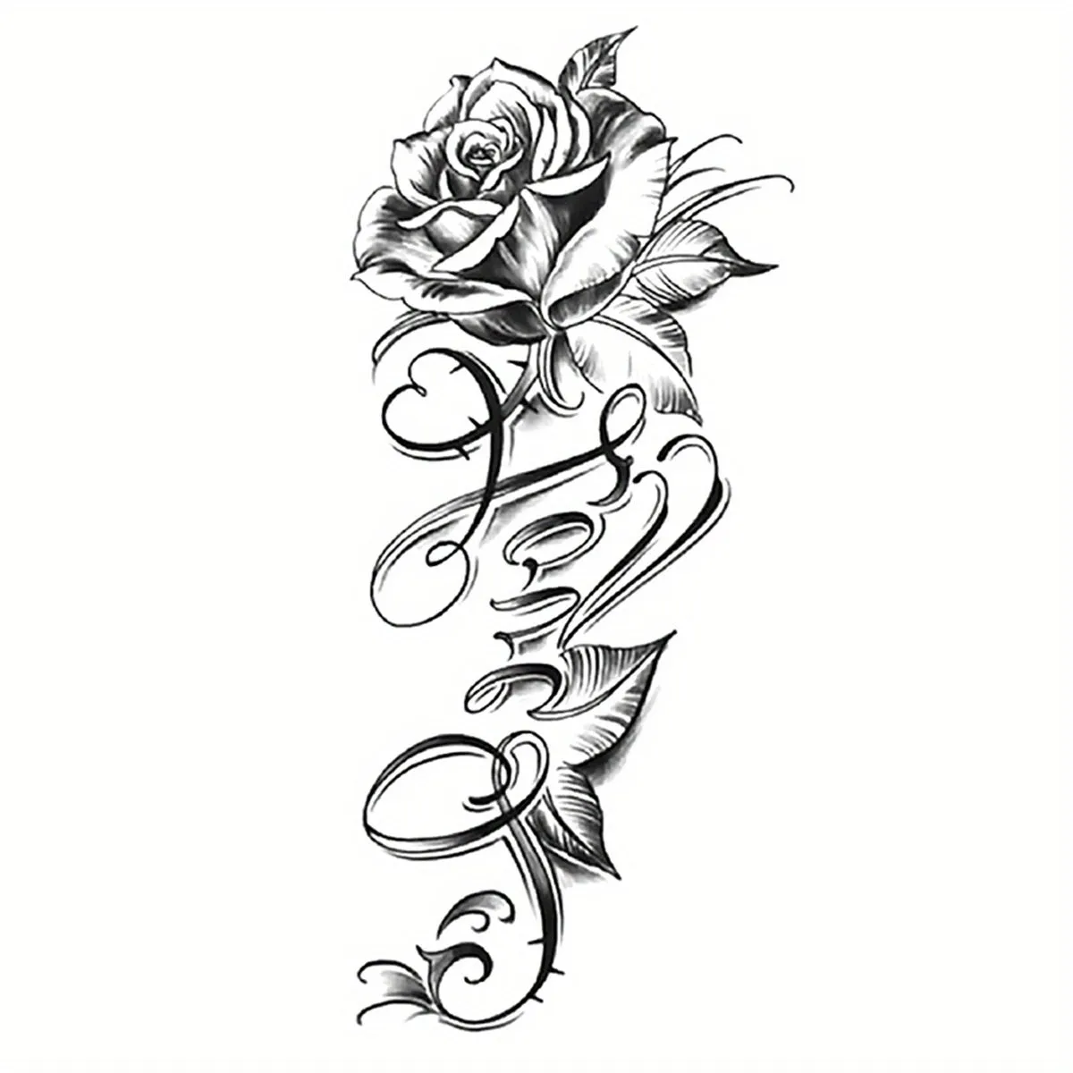 Rose  English Letter Temporary Tattoo Sticker for Waterproof Body Art