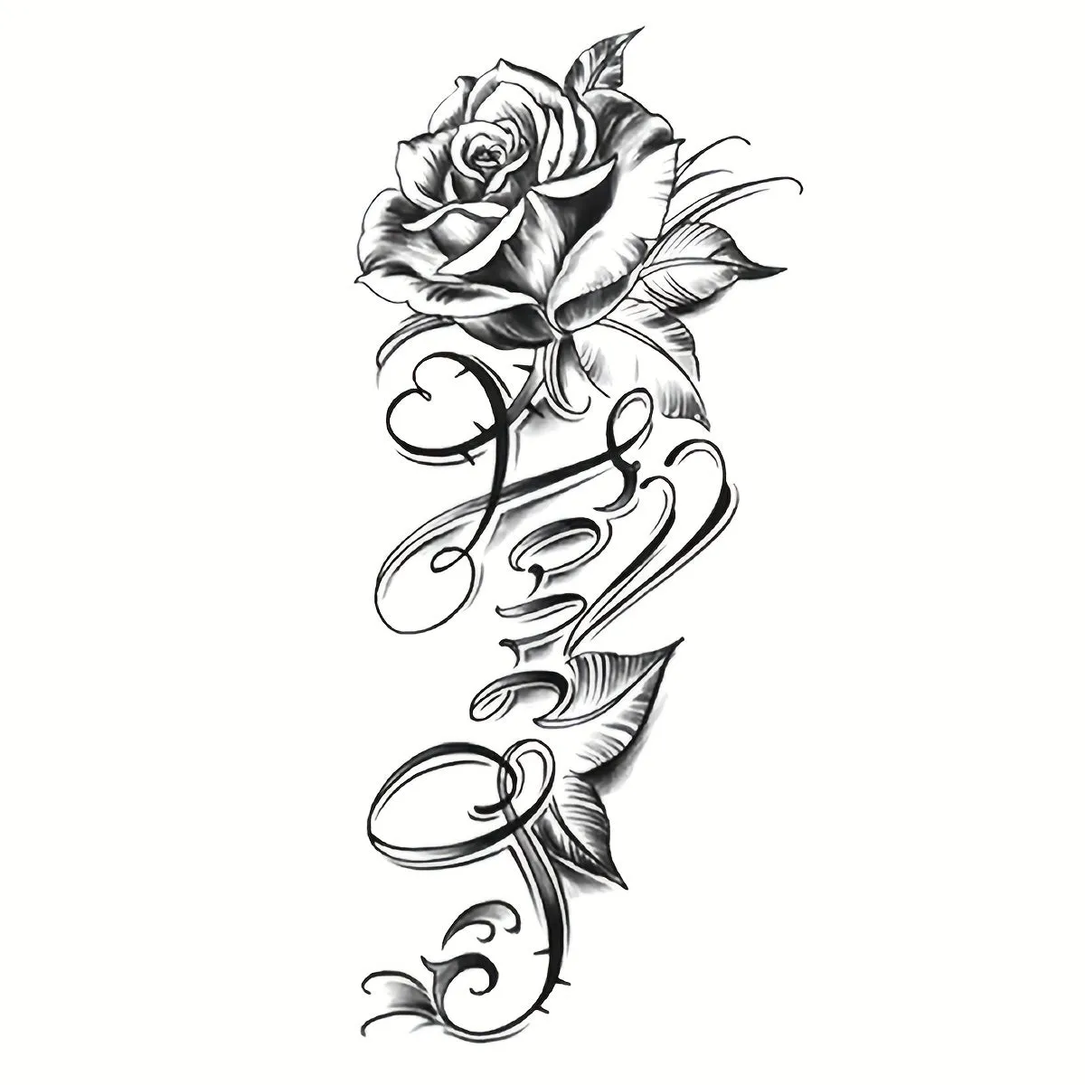 Rose  English Letter Temporary Tattoo Sticker for Waterproof Body Art