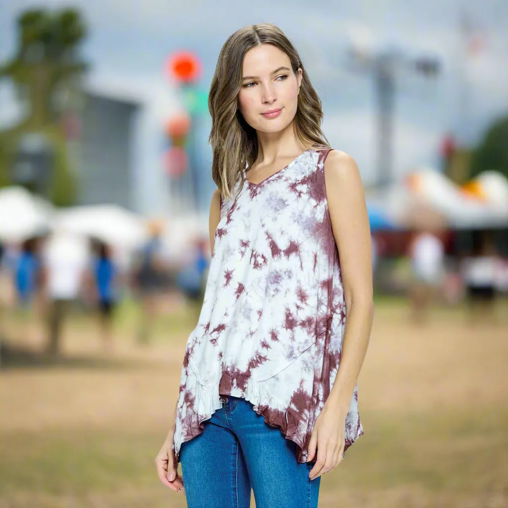 Ruffled Hem Tie Dye Tank Top