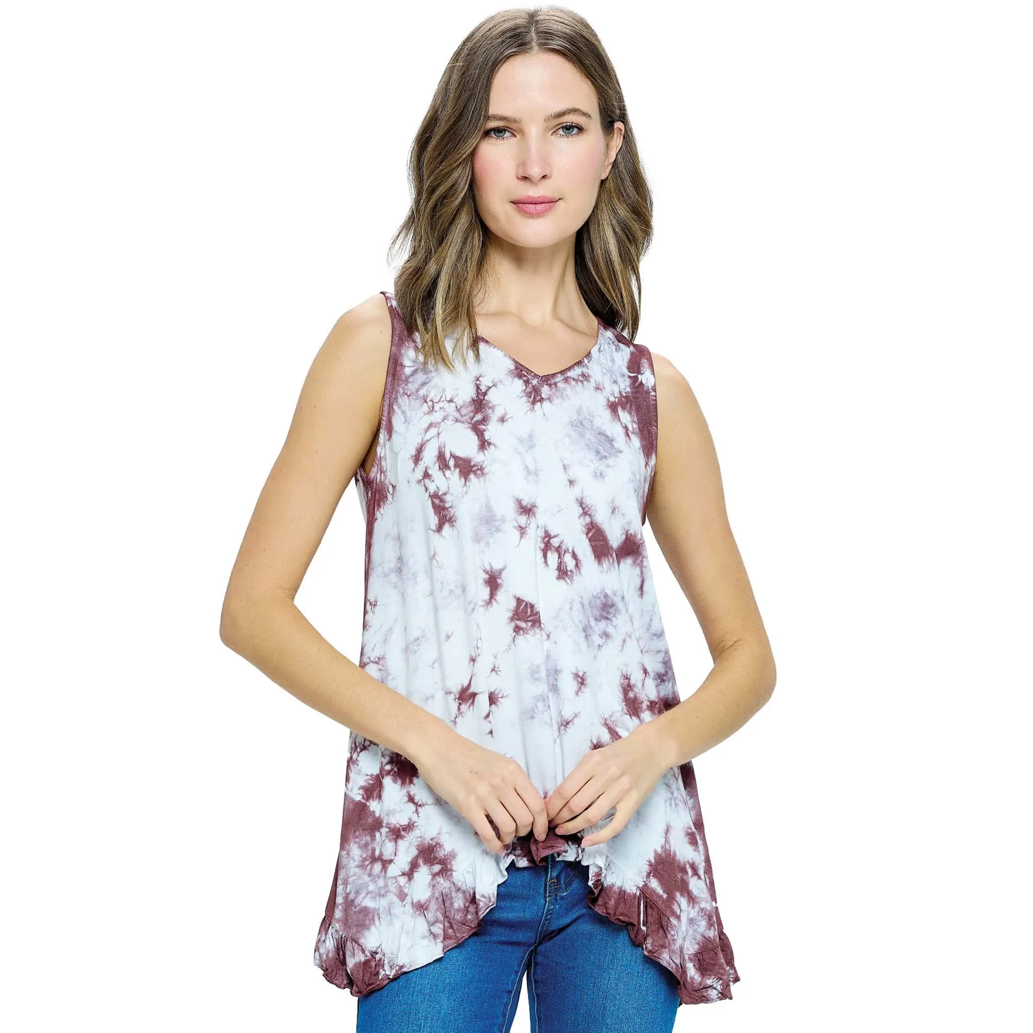 Ruffled Hem Tie Dye Tank Top