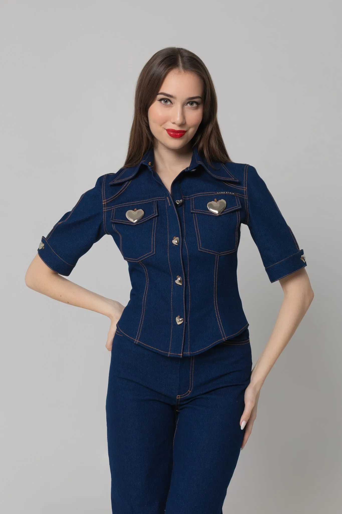 Silver Hearts Denim Blouse