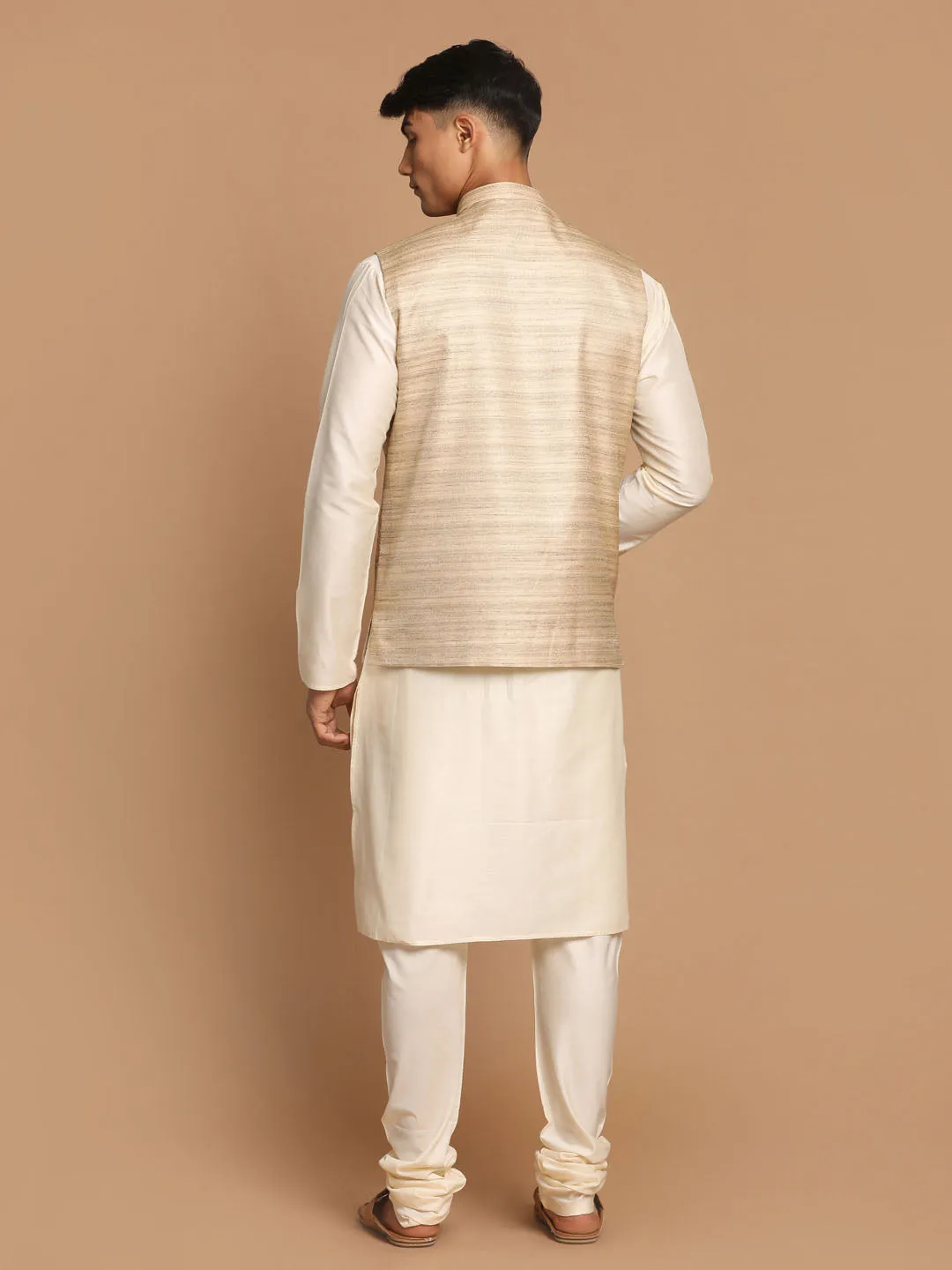 VASTRAMAY Beige Nehru Jacket & Cream Kurta Set