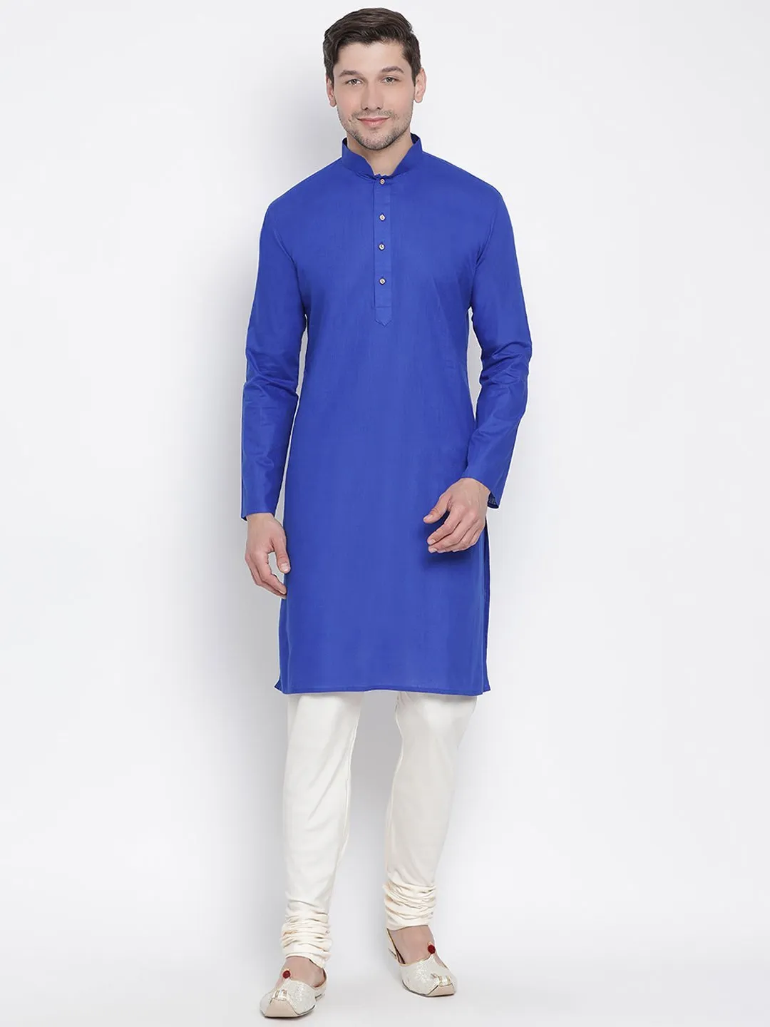 VASTRAMAY Blue Cotton Kurta and Pyjama