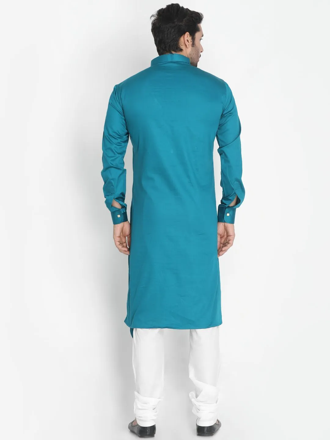 VASTRAMAY Blue Cotton Silk Kurta Churidar Set