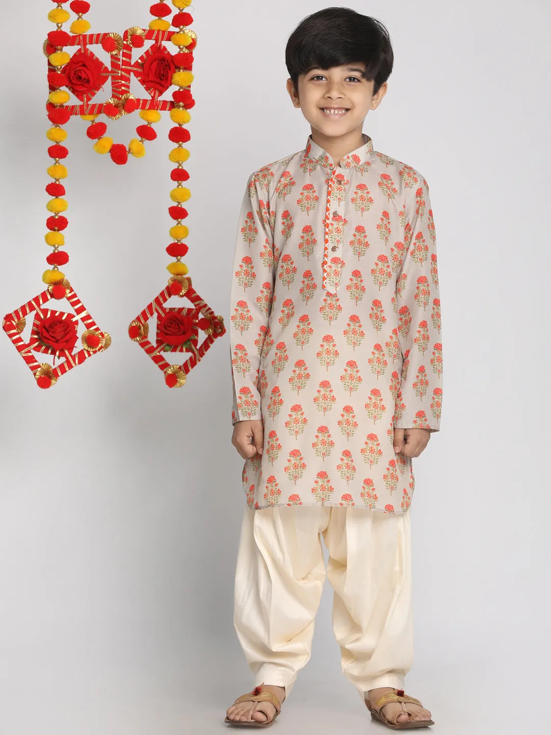 Vastramay Multicolor-Base-Beige And Cream Baap Beta Kurta And Patiala Set