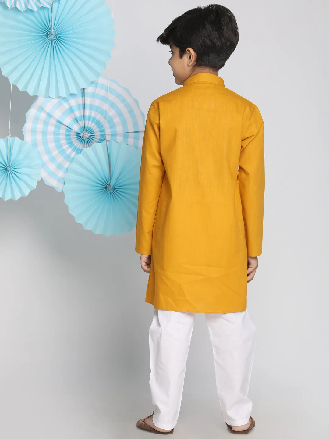 VASTRAMAY Mustard Cotton Baap Beta Kurta Pyjama Set