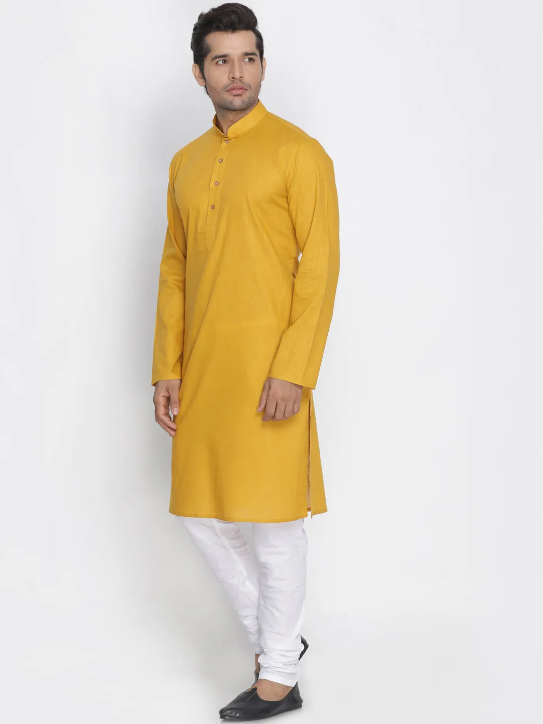 VASTRAMAY Mustard Cotton Baap Beta Kurta Pyjama Set