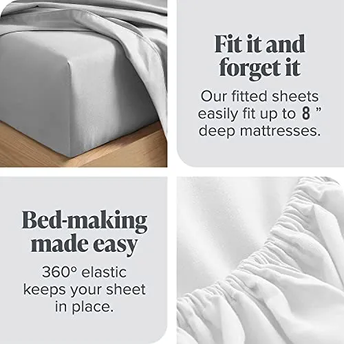 VOMZER 320 TC Cotton Feel All Around Elastic Fitted Bedsheets King Size, Premium Elastic Fitted King Size Bed Sheet for Double Bed with 2 Pillow Covers, Size- 78” x 72” (White Lily)