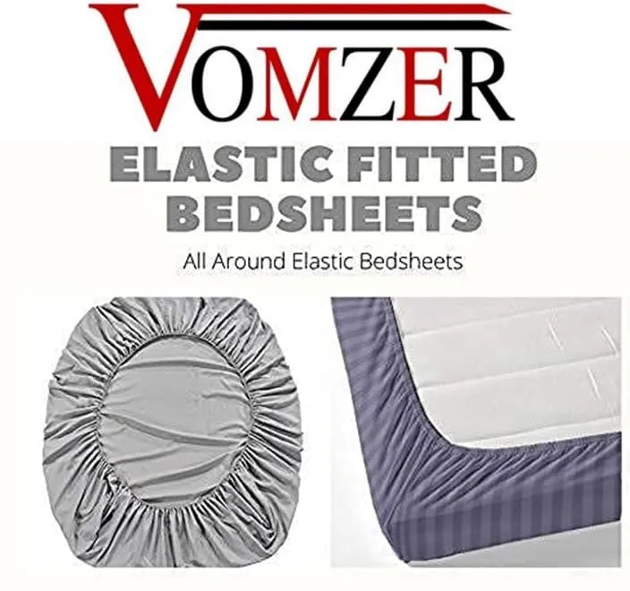 VOMZER 320 TC Cotton Feel All Around Elastic Fitted Bedsheets King Size, Premium Elastic Fitted King Size Bed Sheet for Double Bed with 2 Pillow Covers, Size- 78” x 72” (White Lily)