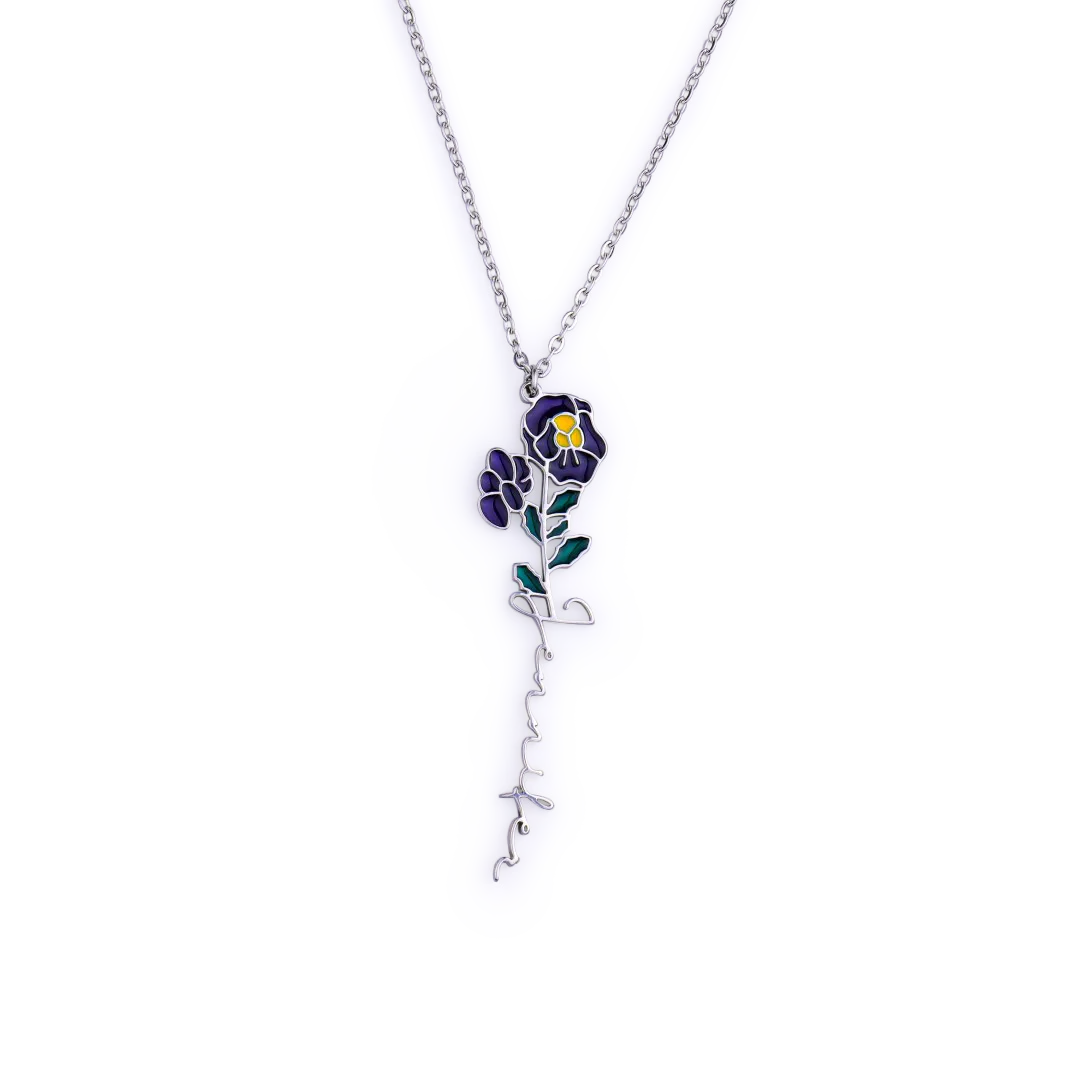 Watercolor Birth Flower Name Necklace